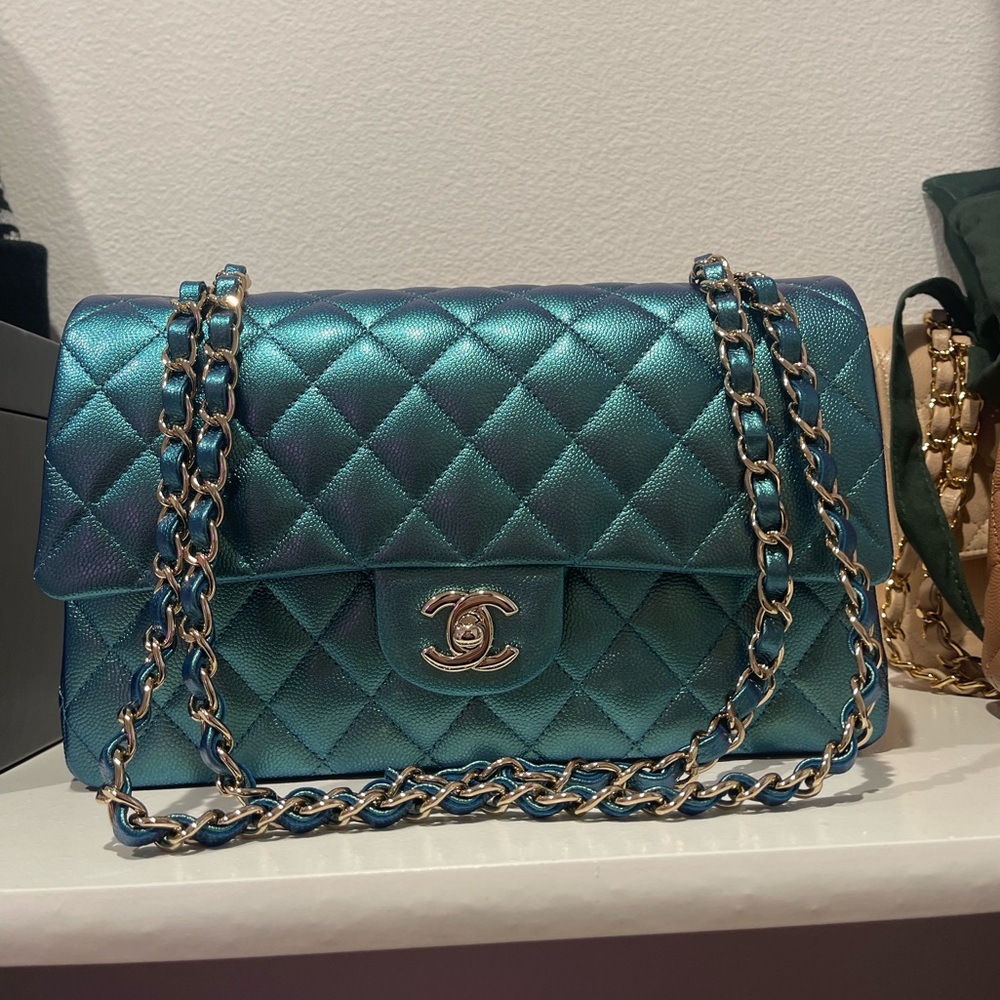 Wow Chanel caviar emerald iridescent double flap - Picture 6 of 6